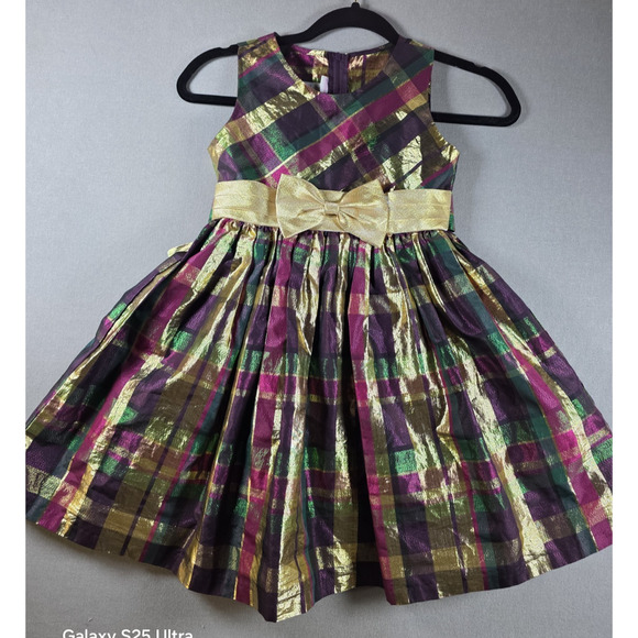 Bonnie Jean Girls Plaid Metallic Dress 7 Holiday Classic - Picture 1 of 10